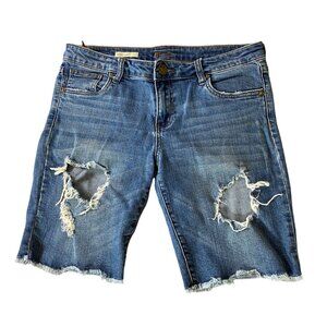 Kut From Kloth Sophie Bermuda Denim Shorts Distressed Frayed Hem Blue Size 6